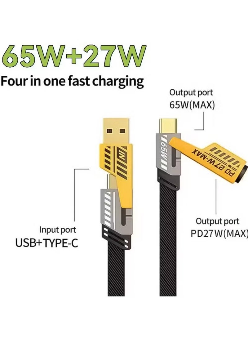 Start 4 in 1 USB C to USB C Fast Charging Cable (65W) with Built-in USB A and Lightning Connector (27W), Flat and Fast Charging Cable - Image 2