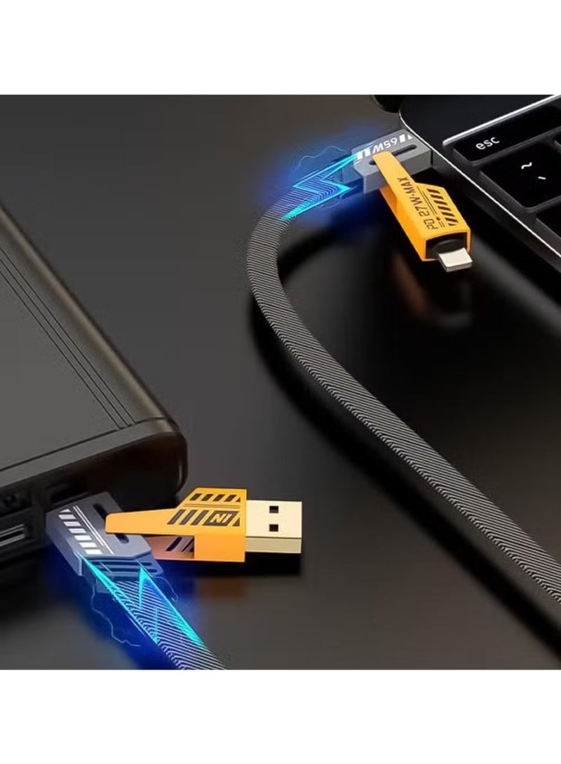 Start 4 in 1 USB C to USB C Fast Charging Cable (65W) with Built-in USB A and Lightning Connector (27W), Flat and Fast Charging Cable - Image 5