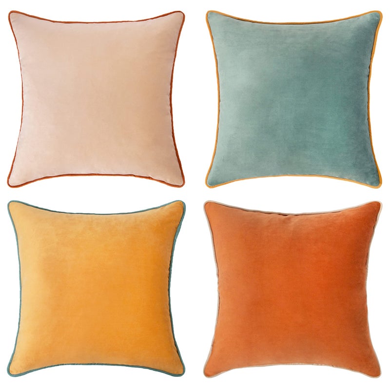 MONDAY MOOSE Decorative Throw Pillow Covers Cushion Cases  Set of 4 Soft Velvet Modern Double-Sided Designs  Mix and Match for Home Decor  Pillow Inserts Not Included (14x14 inch  Orange/Teal) - Image 1