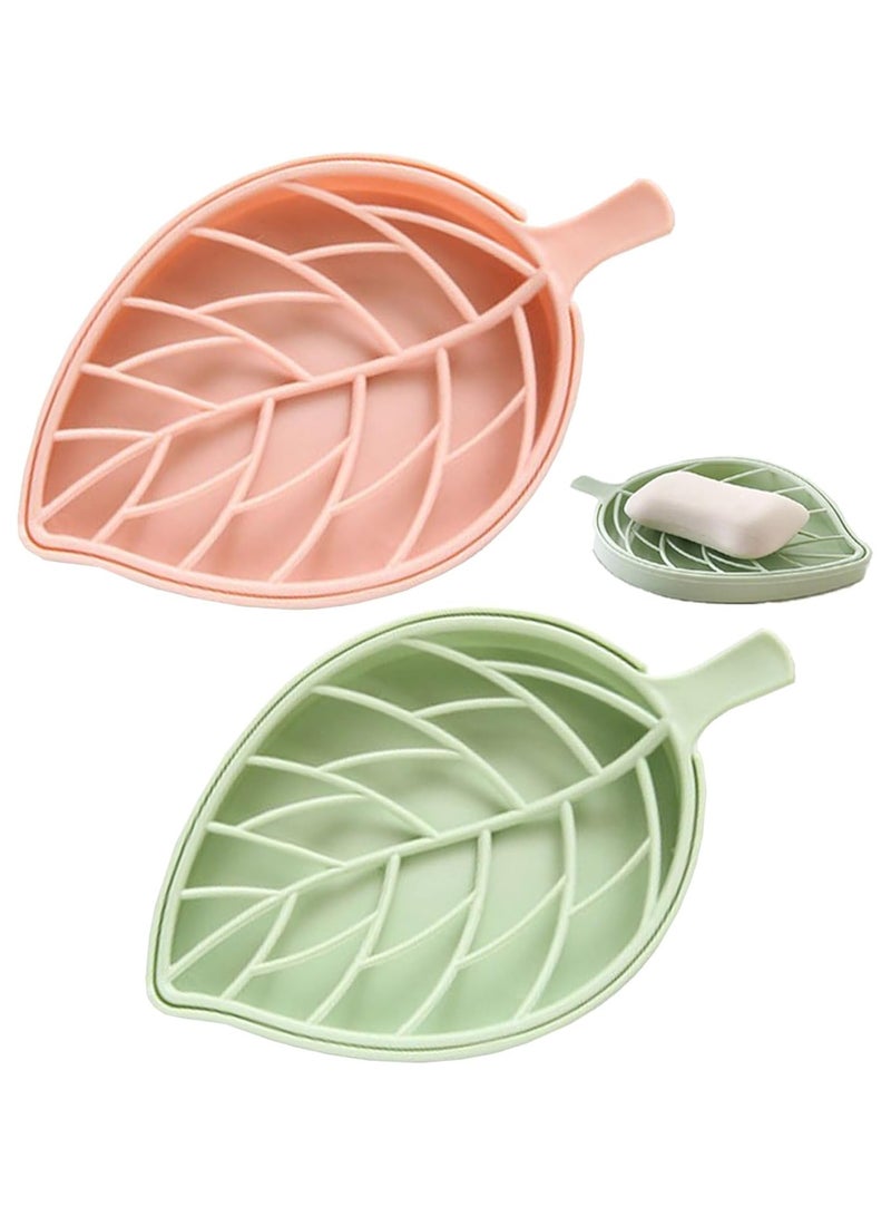 2 Pieces Plastic Soap Dish, Leakproof Bar Soap Holder, Soap Box with Water Reservoir, Portable Travel Soap Case, Soap Tray Easy Cleaning, Soap Dishes for Bathroom, Shower, Kitchen(Pink,Green) - Image 1