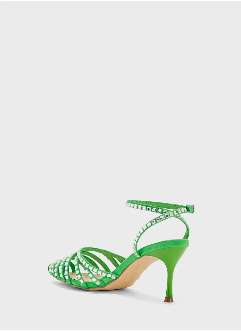 Ginger Square Diamante Multi-Strap Pointed Pump
