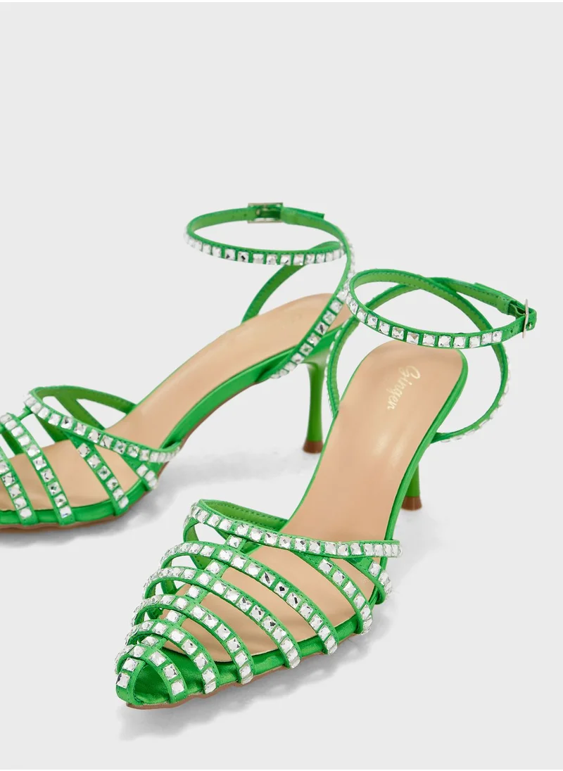 Ginger Square Diamante Multi-Strap Pointed Pump