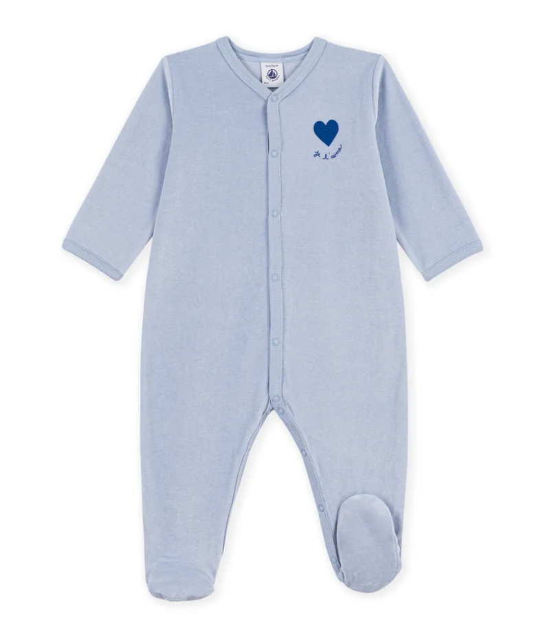 بيتي باتو Babies' Plain Velour Pyjama Suit With A Placed Design
