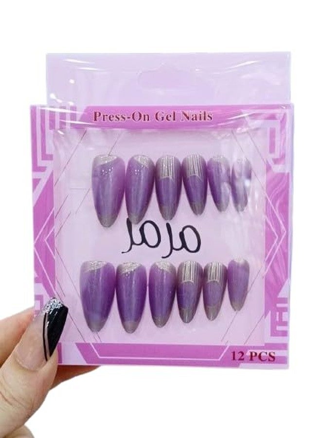 FICTIOUS Salon Style Almond Shape Press-On Nails 12PCS - Elegant Gold Line Artificial Fingernails, False Nail Set for Women & Girls for Daily, Parties, Weddings Occasions (Multicolor & Multidesign) - Image 4