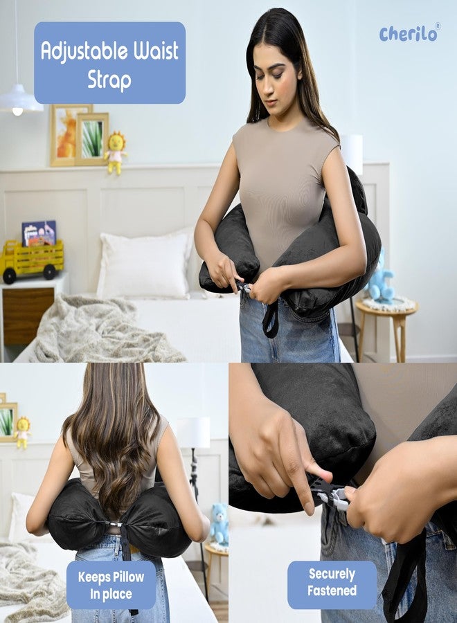 Cherilo وسادة الرضاعة شيريلو، وسادة رضاعة بمقاس كبير مع تصميم سياج أمان لدعم إضافي للطفل، حزام خصر قابل للتعديل | غطاء مخملي فاخر قابل للإزالة | أسود - Image 4