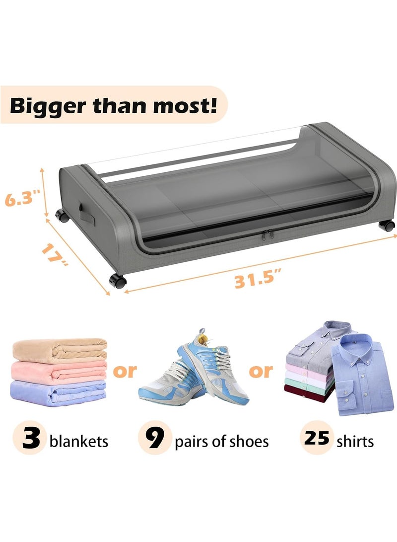 كي واي دي تحت منظم تخزين السرير مع العجلات والمقابض -صناديق تخزين المعادن المتدلية مع غطاء من الغبار، تجميع بدون أدوات لغرفة النوم، مهبط، شقة -ملابس المخزن، الأحذية، البطانيات الرمادية - Image 2