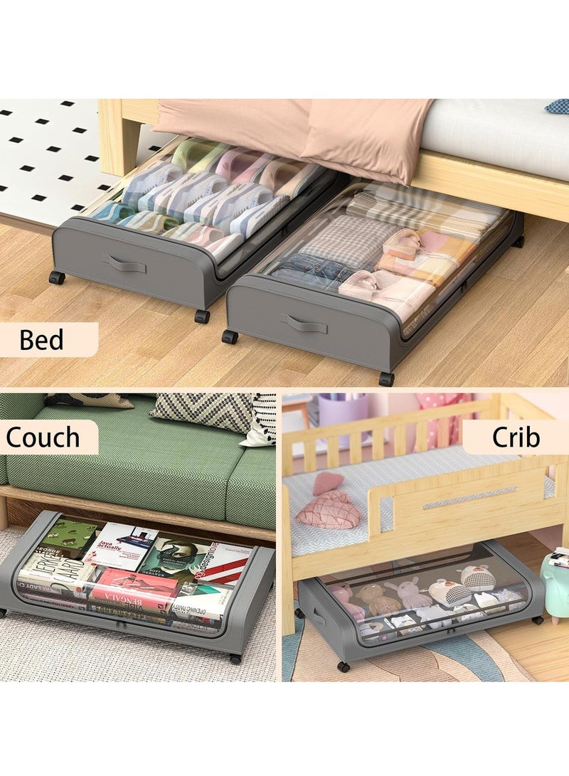 كي واي دي تحت منظم تخزين السرير مع العجلات والمقابض -صناديق تخزين المعادن المتدلية مع غطاء من الغبار، تجميع بدون أدوات لغرفة النوم، مهبط، شقة -ملابس المخزن، الأحذية، البطانيات الرمادية - Image 5