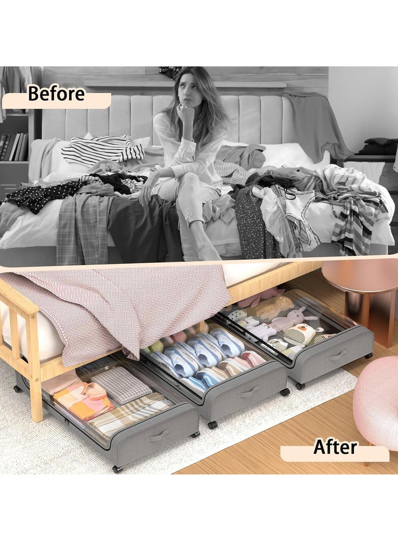 كي واي دي تحت منظم تخزين السرير مع العجلات والمقابض -صناديق تخزين المعادن المتدلية مع غطاء من الغبار، تجميع بدون أدوات لغرفة النوم، مهبط، شقة -ملابس المخزن، الأحذية، البطانيات الرمادية - Image 4