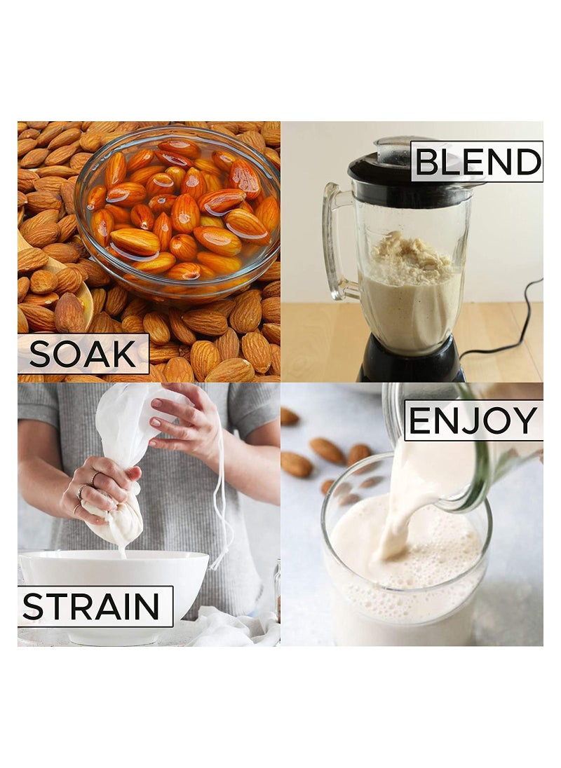 MERICKA - Cotton Pack of 3 Organic Premium Cotton Reusable Nut Milk Bags - 100% Reusable Almond Milk Bag & All Purpose Food Strainer - Fine Mesh Cheesecloth & Cold Brew Coffee Filter - Image 1