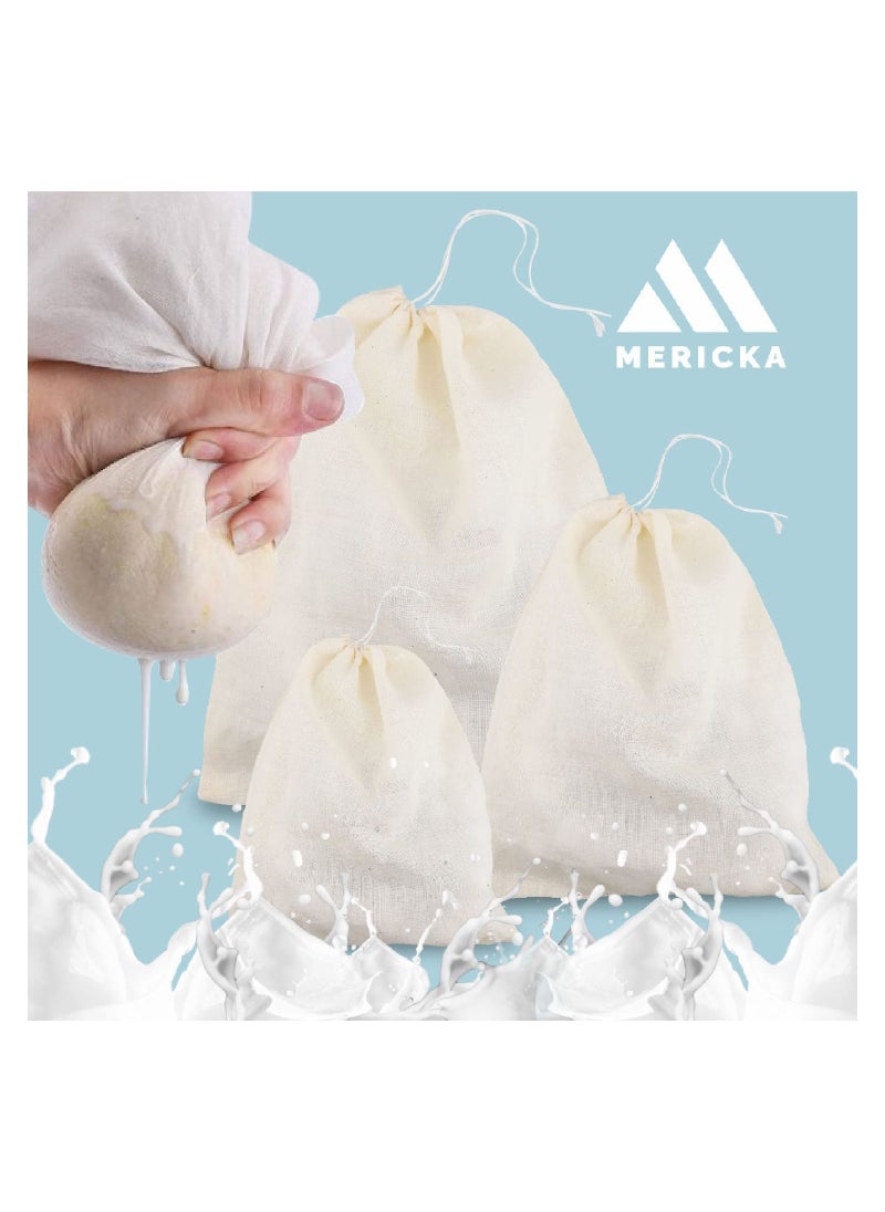 MERICKA - Cotton Pack of 3 Organic Premium Cotton Reusable Nut Milk Bags - 100% Reusable Almond Milk Bag & All Purpose Food Strainer - Fine Mesh Cheesecloth & Cold Brew Coffee Filter - Image 1