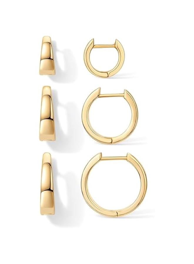 PAVOI 18K Gold Plated Sterling Silver Posts Small Hoop Earrings for Women - Trendy Geometric Plain Chunky Huggie Earscape Piercing Pack - Everyday Gold Hoop Earrings Set  - Image 1