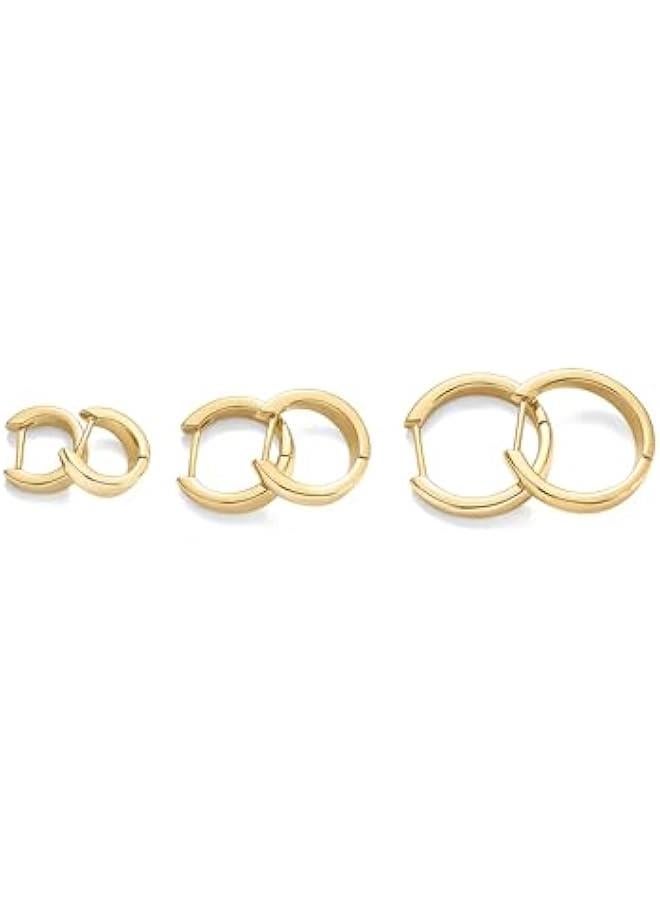 PAVOI 18K Gold Plated Sterling Silver Posts Small Hoop Earrings for Women - Trendy Geometric Plain Chunky Huggie Earscape Piercing Pack - Everyday Gold Hoop Earrings Set  - Image 3