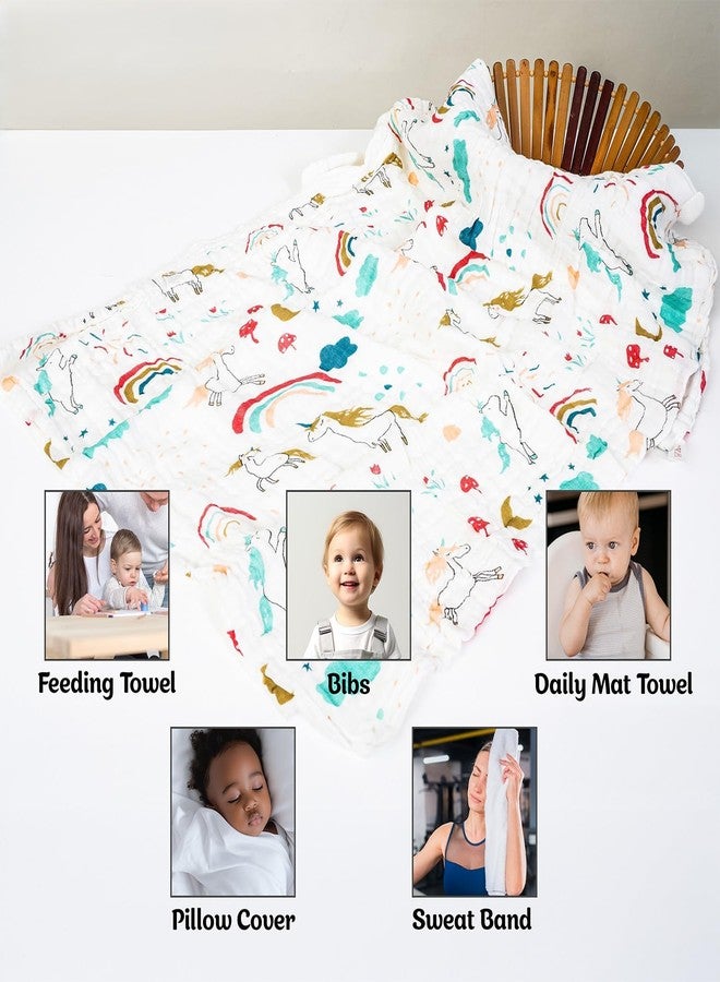 BASEEFY Muslin Baby Bath Towel for Newborns - 6-Layer Premium Cotton, Super Soft, Breathable & Highly Absorbent, Gentle on Sensitive Skin for Kids (Unicorn) - Image 4