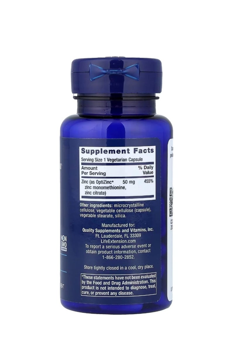 Life Extension Zinc Capsules High Potency 50 mg 90 Vegetarian Capsules - Image 2