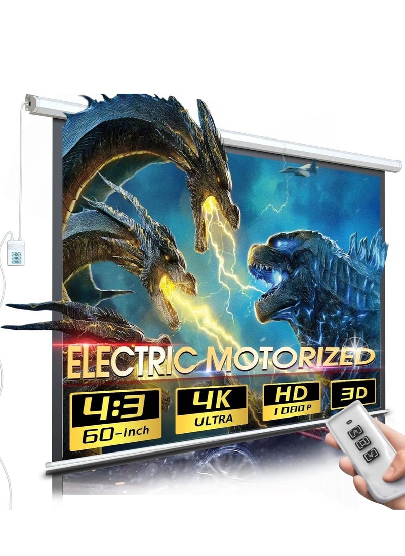 FlashHawk 60 Inch 4:3 Wall Mount Electric Projector Screen Motorized Projection Curtain with Remote Control For Business/School/Office/Meeting  - Image 1