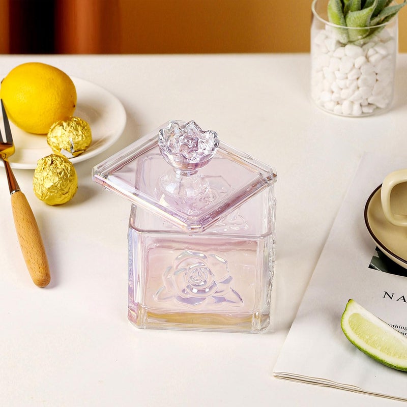WHJY Cute Glass Candy Jar with Lid, Iridescent Colored Glass Candy Jar for Office Desk,Colorful Candy Dishes for Candy Buffet, Cookie Jar 4.5â€ Tall - Image 3