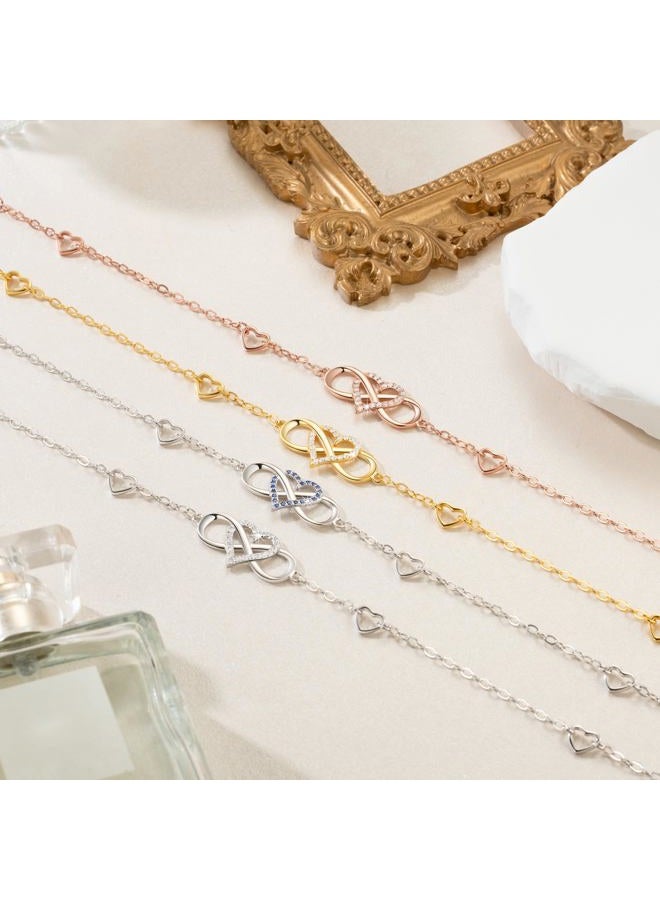 BlingGem سوار كاحل للنساء من فضة 925 مطلي بالذهب الأبيض علامة اللانهاية سلسلة وردية صيفية هدية عيد ميلاد ذكرى سنوية لصديقة أو زوجة عطلة 27.5 سم، مقاس موحد، معدن، زركونيا مكعبة - Image 4