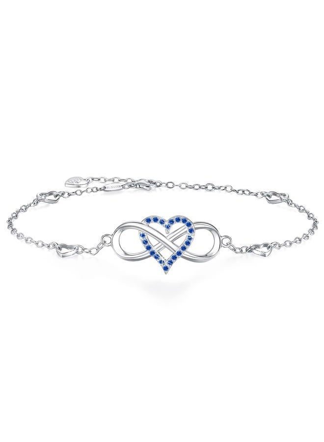 BlingGem سوار كاحل للنساء من فضة 925 مطلي بالذهب الأبيض علامة اللانهاية سلسلة وردية صيفية هدية عيد ميلاد ذكرى سنوية لصديقة أو زوجة عطلة 27.5 سم، مقاس موحد، معدن، زركونيا مكعبة - Image 1