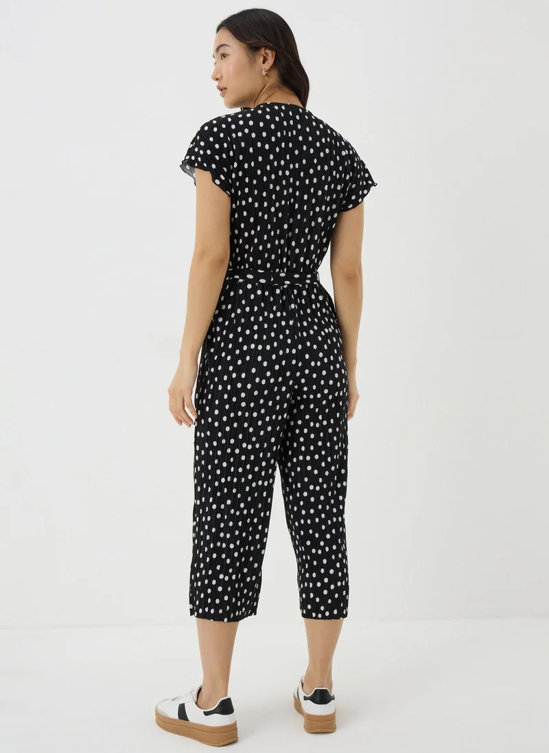 Matalan Black Monochrome Spot Plisse Culotte Jumpsuit