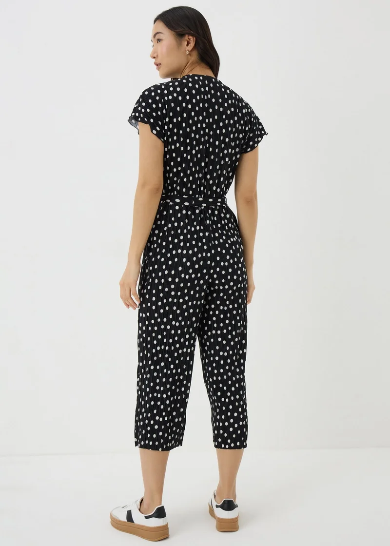 Matalan Black Monochrome Spot Plisse Culotte Jumpsuit