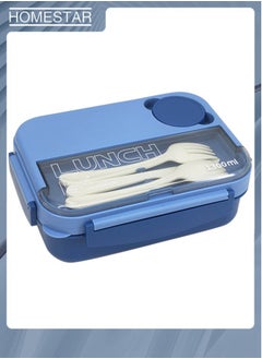 HOMESTAR Bento Boxes for Adults Plastic PP 4-Grids Lunch Box with Cutlery Food Container Navy  - Image 1