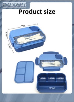 HOMESTAR Bento Boxes for Adults Plastic PP 4-Grids Lunch Box with Cutlery Food Container Navy  - Image 2