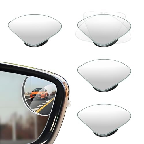 KVAEY 2 PCS Car Blind Spot Mirror Fan Shaped HD Glass Convex 360 Rotating Wide Angle Side Mirror Frameless Car Blindspot Mirror for Larger Image and Traffic Safety Fan Shaped 4 PCS - Image 1