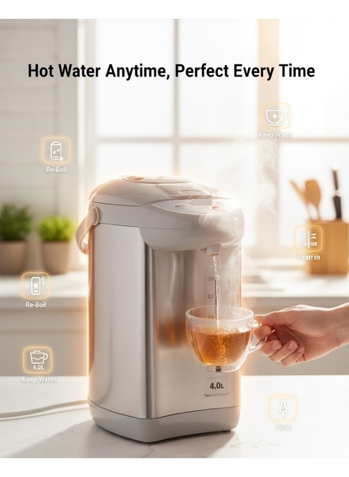 نوفا غلاية مياه ساخنة – 4.0 لتر، 750 واط تسخين سريع، إعادة الغليان ووظيفة الحفاظ على الحرارة – مثالية للشاي، القهوة، المشروبات الفورية والاستخدام العائلي - Image 5