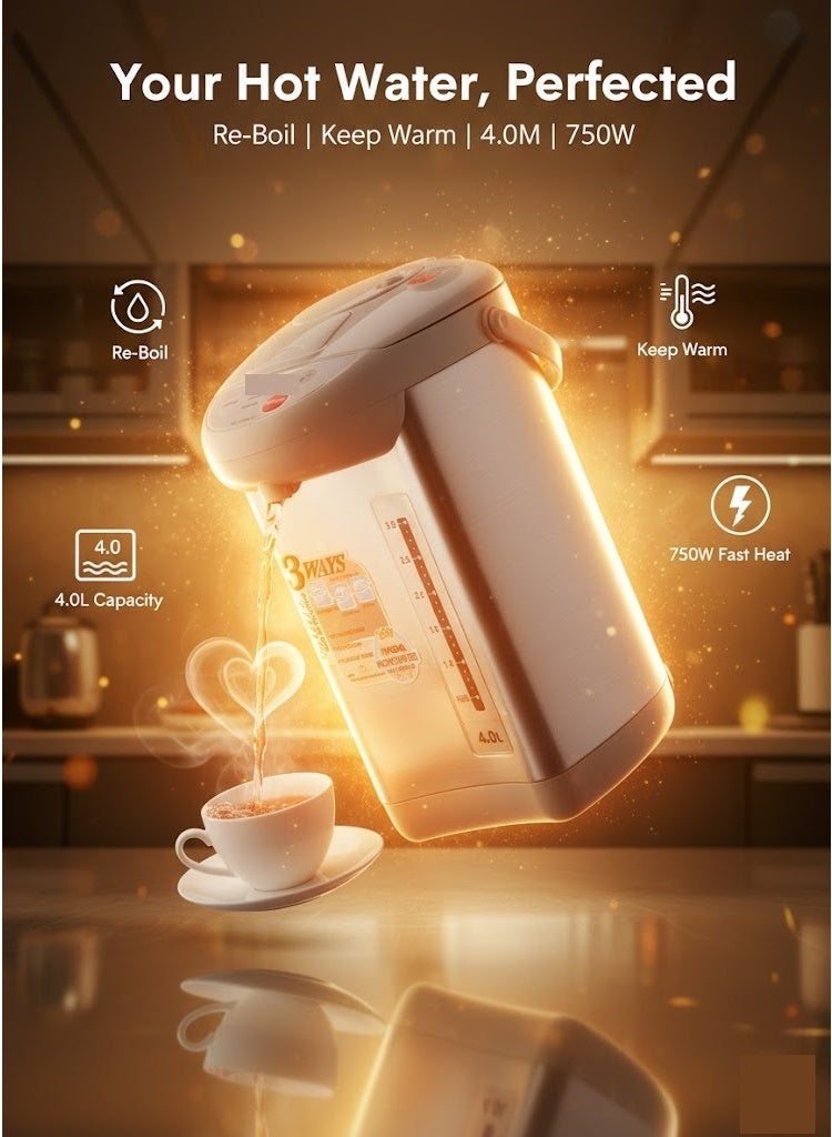 نوفا غلاية مياه ساخنة – 4.0 لتر، 750 واط تسخين سريع، إعادة الغليان ووظيفة الحفاظ على الحرارة – مثالية للشاي، القهوة، المشروبات الفورية والاستخدام العائلي - Image 3