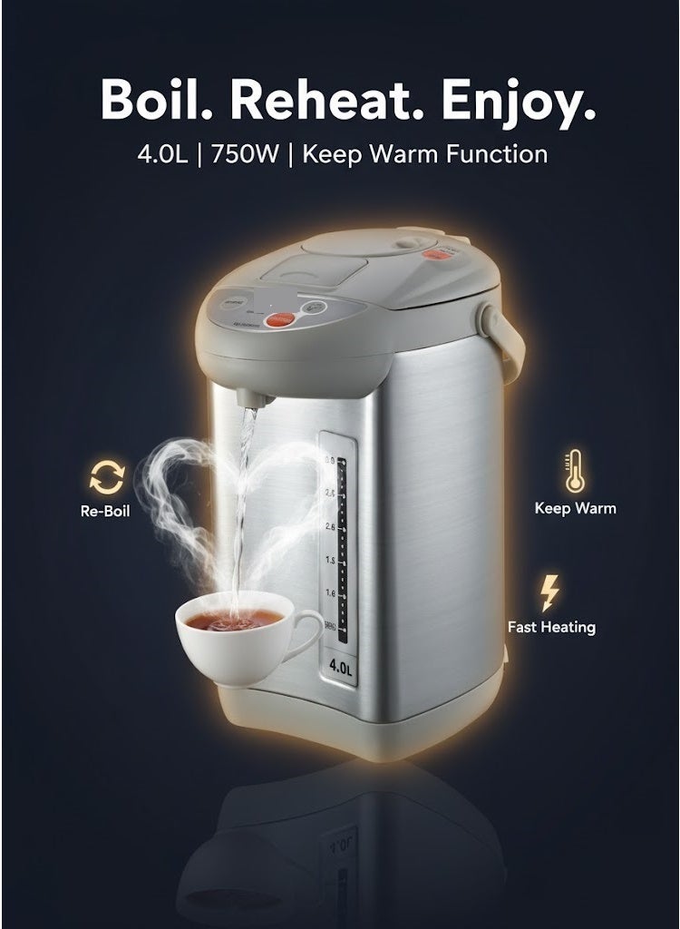 نوفا غلاية مياه ساخنة – 4.0 لتر، 750 واط تسخين سريع، إعادة الغليان ووظيفة الحفاظ على الحرارة – مثالية للشاي، القهوة، المشروبات الفورية والاستخدام العائلي - Image 4