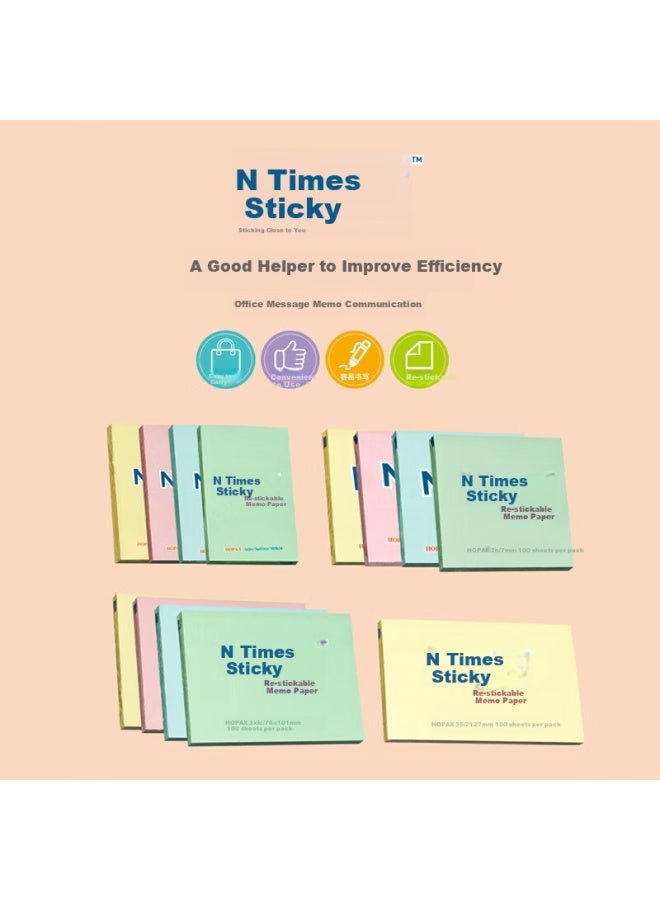 Stickn (Stickn) 6-Pack Sticky Notes/ Memo Pads/ Sticky Note Pads/ Sticky Note Book 76*101Mm Self-Adhesive Message Pad 600 Sheets Green 31012-J6 - Image 1