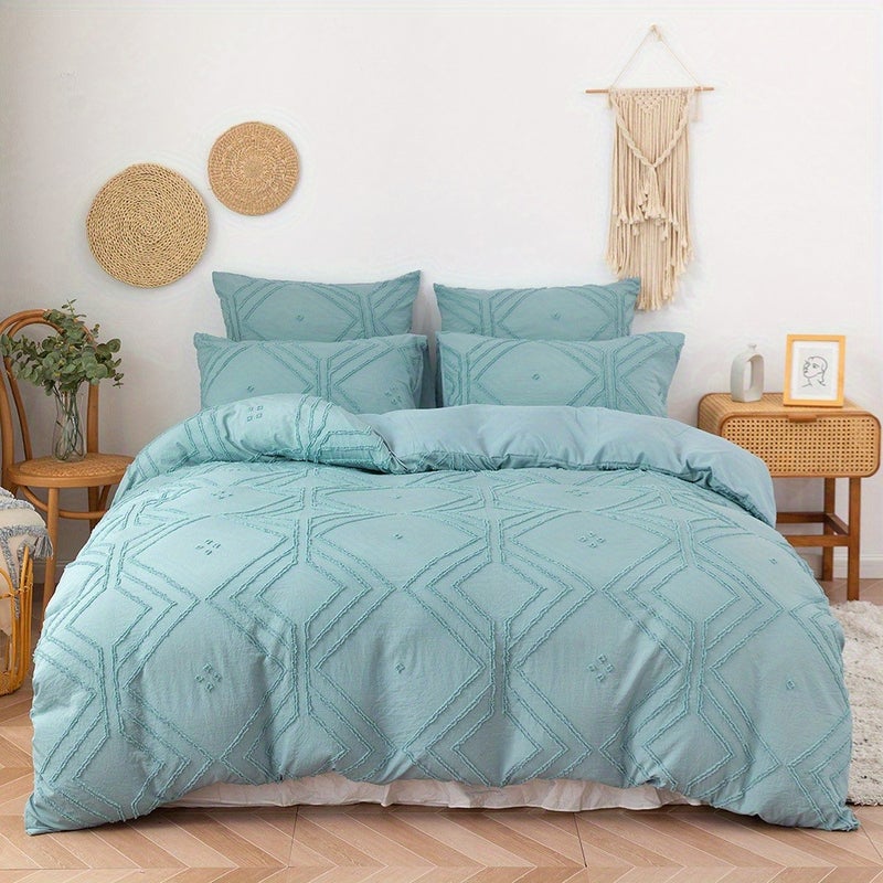 2pcs/3pcs Duvet Cover Set with Boho Grid Tufted Design for All Seasons, Comfortable Soft Comforter Cover Bedding Set for Bedroom - Image 1