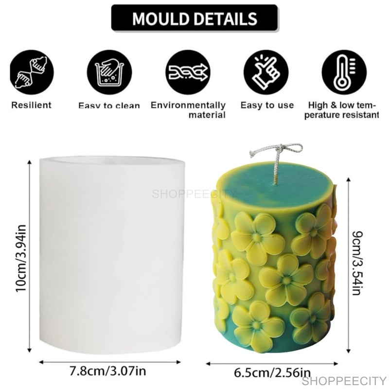 Shoppeecity 3D Flower Pillar Silicone Candle Mould Flower Cylinder Scented Candle Molds for DIY Handmade Chocolate Mousse Dessert Soap Cake Aromatherapy Resin Art Craft Making Home Party Decoration - Image 3