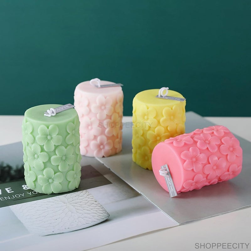 Shoppeecity 3D Flower Pillar Silicone Candle Mould Flower Cylinder Scented Candle Molds for DIY Handmade Chocolate Mousse Dessert Soap Cake Aromatherapy Resin Art Craft Making Home Party Decoration - Image 4