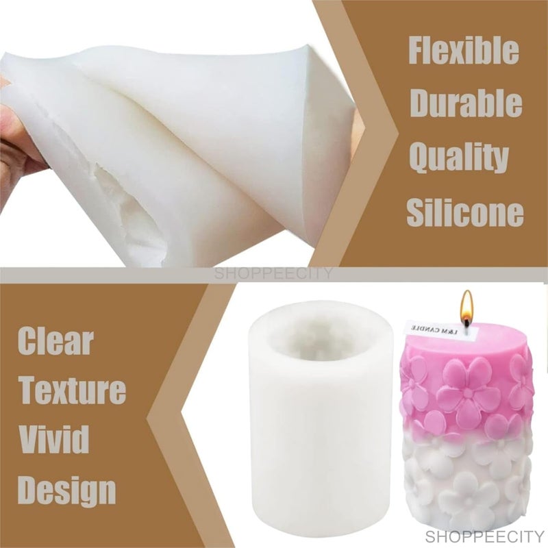 Shoppeecity 3D Flower Pillar Silicone Candle Mould Flower Cylinder Scented Candle Molds for DIY Handmade Chocolate Mousse Dessert Soap Cake Aromatherapy Resin Art Craft Making Home Party Decoration - Image 2