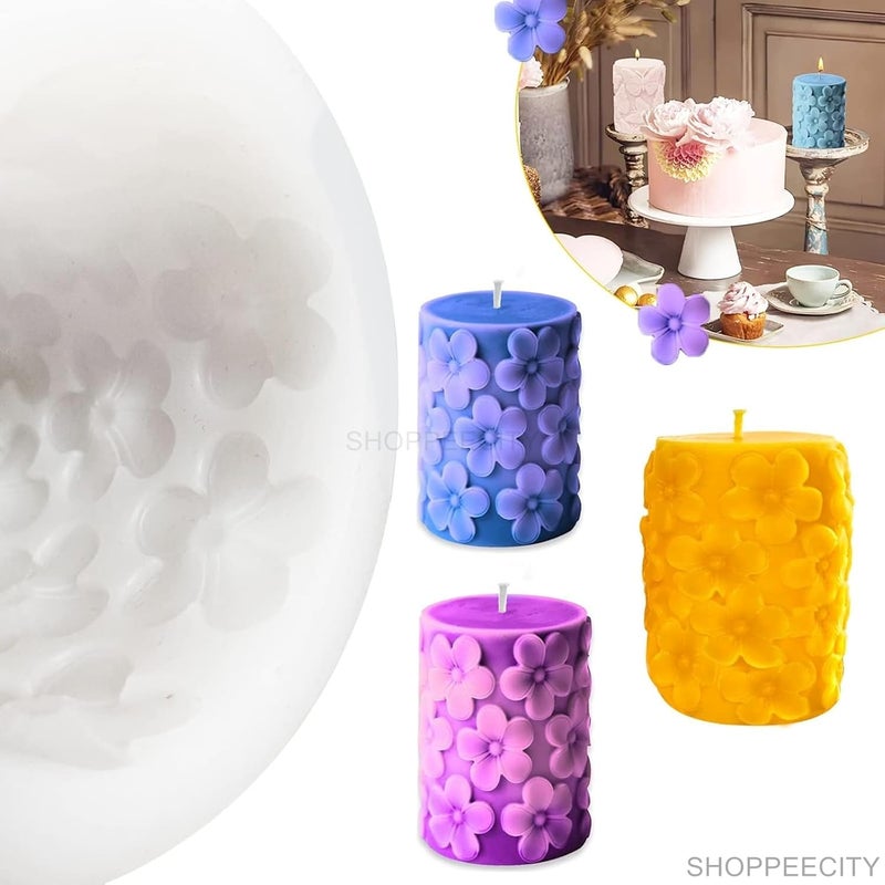 Shoppeecity 3D Flower Pillar Silicone Candle Mould Flower Cylinder Scented Candle Molds for DIY Handmade Chocolate Mousse Dessert Soap Cake Aromatherapy Resin Art Craft Making Home Party Decoration - Image 5