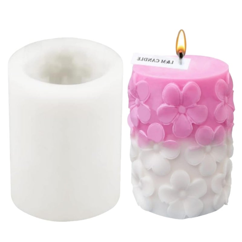 Shoppeecity 3D Flower Pillar Silicone Candle Mould Flower Cylinder Scented Candle Molds for DIY Handmade Chocolate Mousse Dessert Soap Cake Aromatherapy Resin Art Craft Making Home Party Decoration - Image 1
