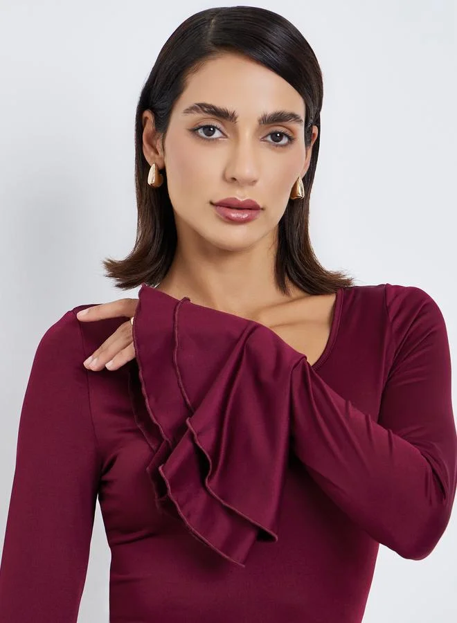 Styli  Solid Bell Sleeve Party Midi Dress for Women | Best Price UAE