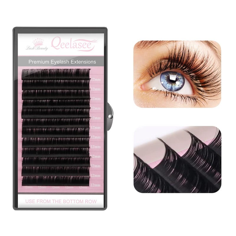 Qeelasee Faux Mink Silk Eyelash Extensions 003mm D Curl 815mm Mixed Length SemiPermanent Individual Lashes Extension Professional Salon Use