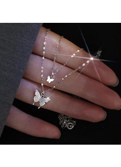 Elegant Double-Layer Butterfly Necklace S925 SterlingDouble Butterfly Necklace-Silver Double Butterfly Necklace-Silver
