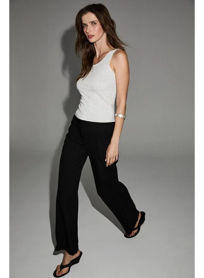 GRIMELANGE DESIR Women's Elastic Waist Wide-Leg Regular Fit Woven Black Pants.