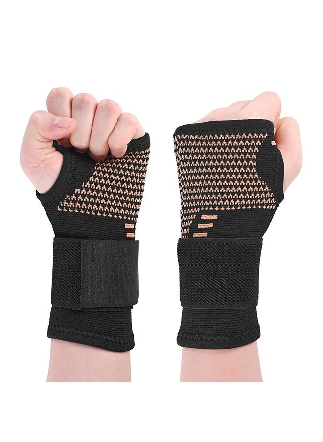 Generic 1 Pair Copper Wrist Compression Sleeves, Wrist Brace Support With Strap, Breathable Wrist Support Brace, Fingerless Glove, Sport Hand Wrist Brace, Arthritis Pain Relief for Women Men (M)  - Image 1