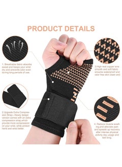 Generic 1 Pair Copper Wrist Compression Sleeves, Wrist Brace Support With Strap, Breathable Wrist Support Brace, Fingerless Glove, Sport Hand Wrist Brace, Arthritis Pain Relief for Women Men (M)  - Image 2