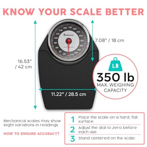 Adamson A24 Scales for Body Weight - Up to 350 LB - New - Anti-Skid Rubber Surface Extra Large Numbers - High Precision Bathroom Scale Analog - Durable with 20-Year Assurance - Black - Image 3