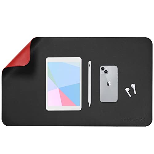 AROPANA Vegan Leather Desk Mat | Large Reversible Mouse Pad & Computer Table Protector | Dual-Side Waterproof Extended Laptop Pad with Edge-Stitched Design (60x35CM, Black and Red) - Image 1