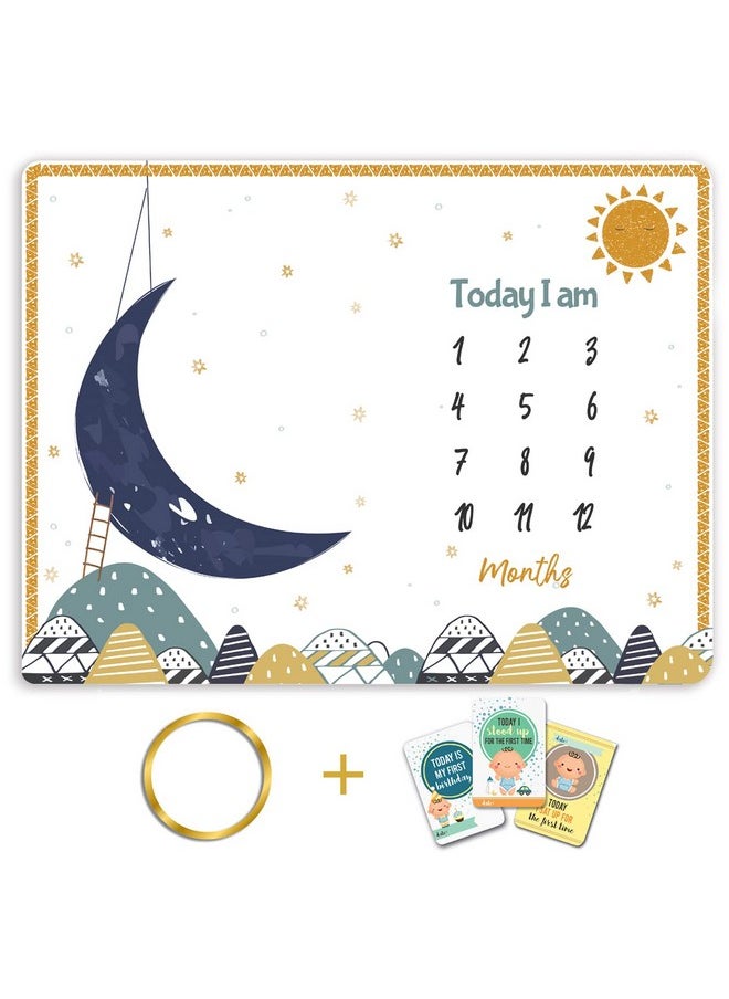 Novo Baby - Milestone Blanket & Props For Baby'S |1 To 12 Months Prop |Ac Room Blanket For Summer | Infants Winter Blanket | Baby Bedding -90X120 (Stars, White, Cotton Fabric & Fleece) - Image 1