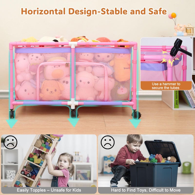 FIOBEE Toy Box for Girls Boys with See-Through Mesh & 360Â° Rotating Wheels Toy Chest Organizer Easy Install Stuffed Animal Storage for Nursery Playroom Toy Storage Bin, Pink - Image 5