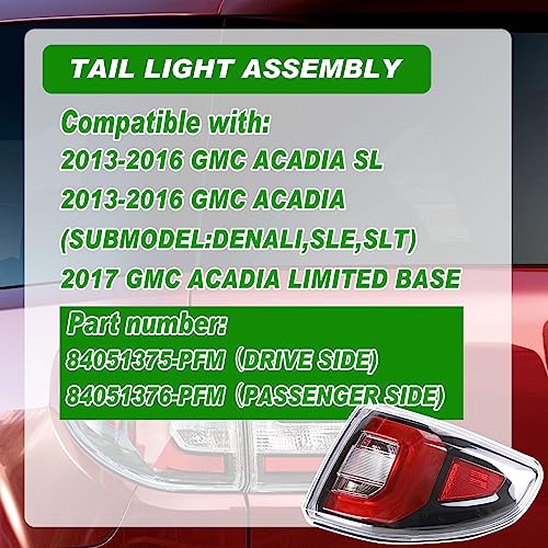 Lochnchn Tail Lights Compatible with GMC Acadia 2013-2016 Acadia Limited 2017 Rear LED Taillights Assembly Right Passenger Side Tail Lamp Replace 84051376-PFM.Not Include Bulb - Image 2