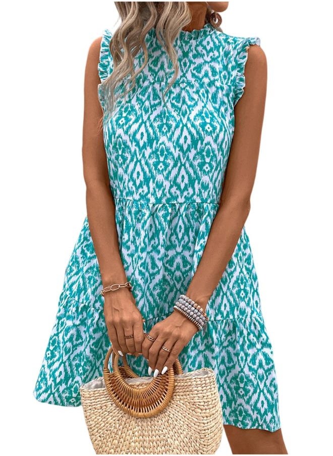 Tepveisoy Women's Casual And Fashionable Lace Collar Floral Printed Sleeveless Dress Sleeveless Dress  - Image 1