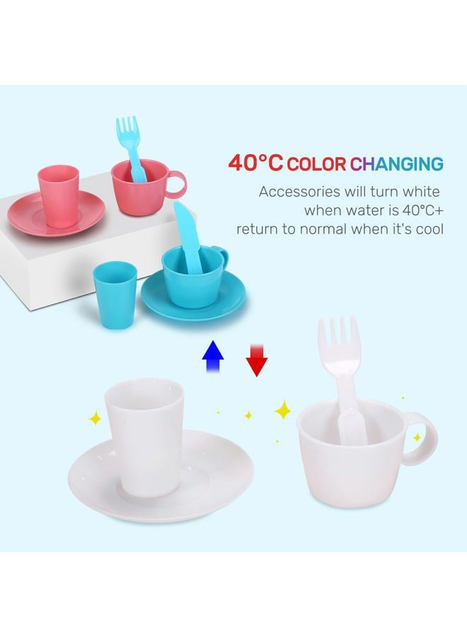 Cute Stone Color Changing Kitchen Sink Toys, Children Heat Sensitive Electric Dishwasher Playing Toy with Running Water, Automatic Water Cycle System Play House Pretend Role Play Toys for Boys Girls - Image 3